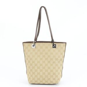 Extreme Gucci GG Canvas 31244 Leather Tote Bag Shoulder Hand Brown Silver